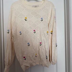 LOFT Ivory Sweater with Colorful Floral Details